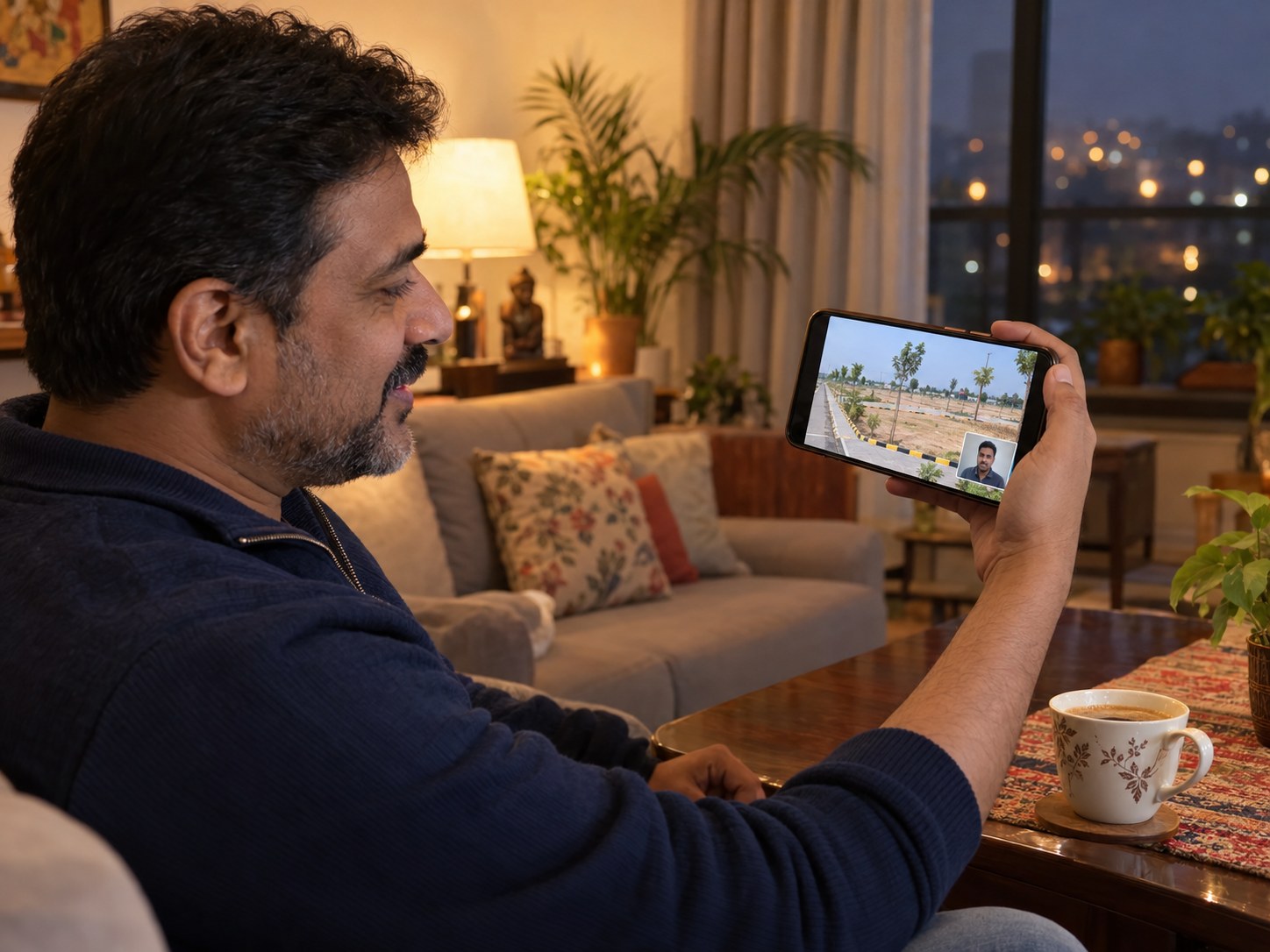 A buyer abroad on a video-call site tour